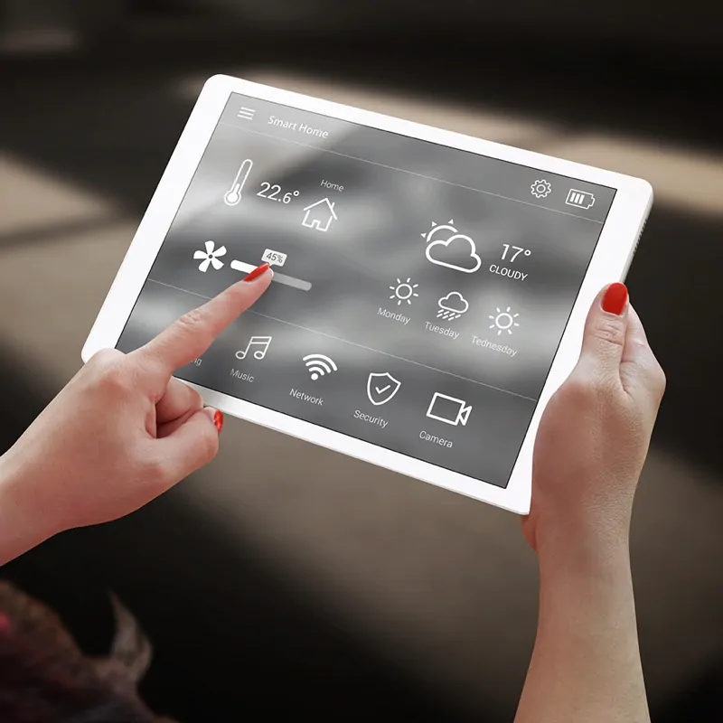 A tablet showing smart home IOT tools which is important for different industries